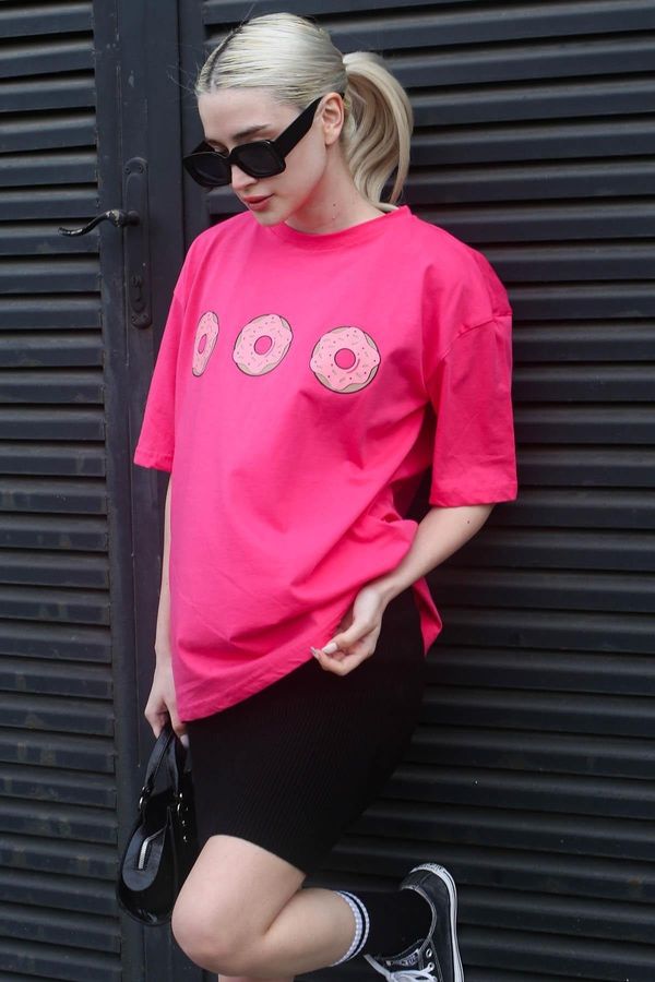 Madmext Madmext Pink Printed Crew Neck Women's T-Shirt