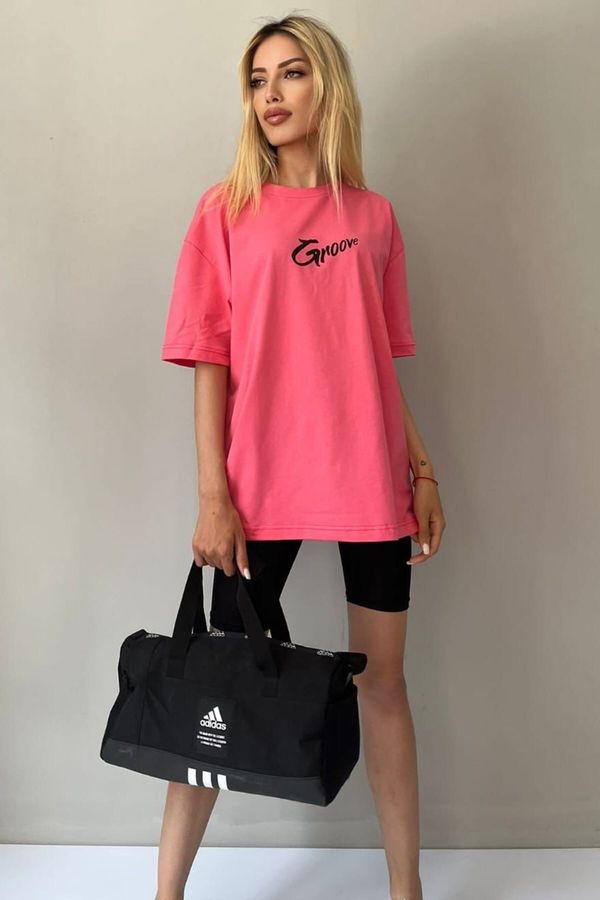 Madmext Madmext Pink Printed Oversize T-Shirt