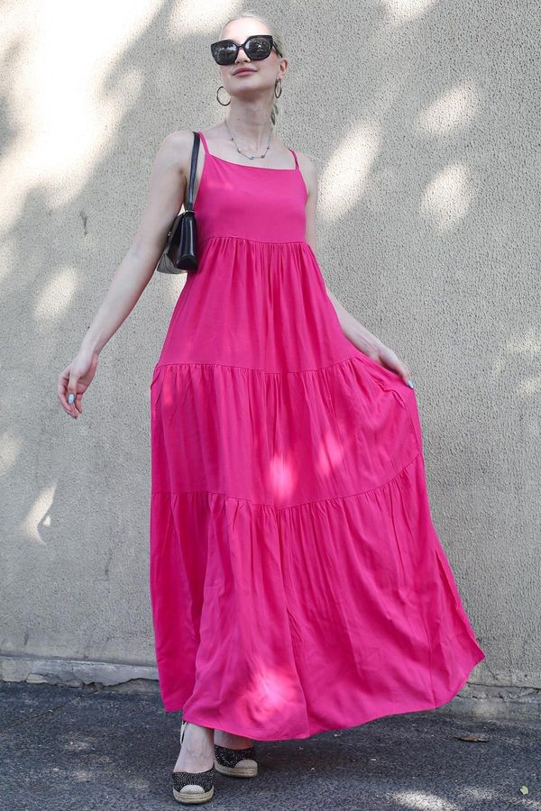 Madmext Madmext Pleated Fuchsia Backless Pleated Long Dress