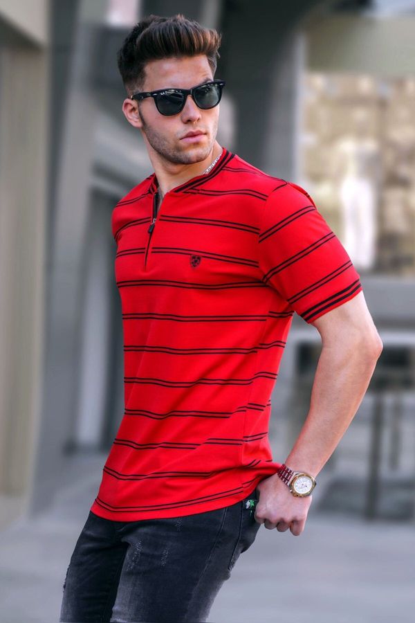 Madmext Madmext Red Striped Polo Neck Men's T-Shirt 5874