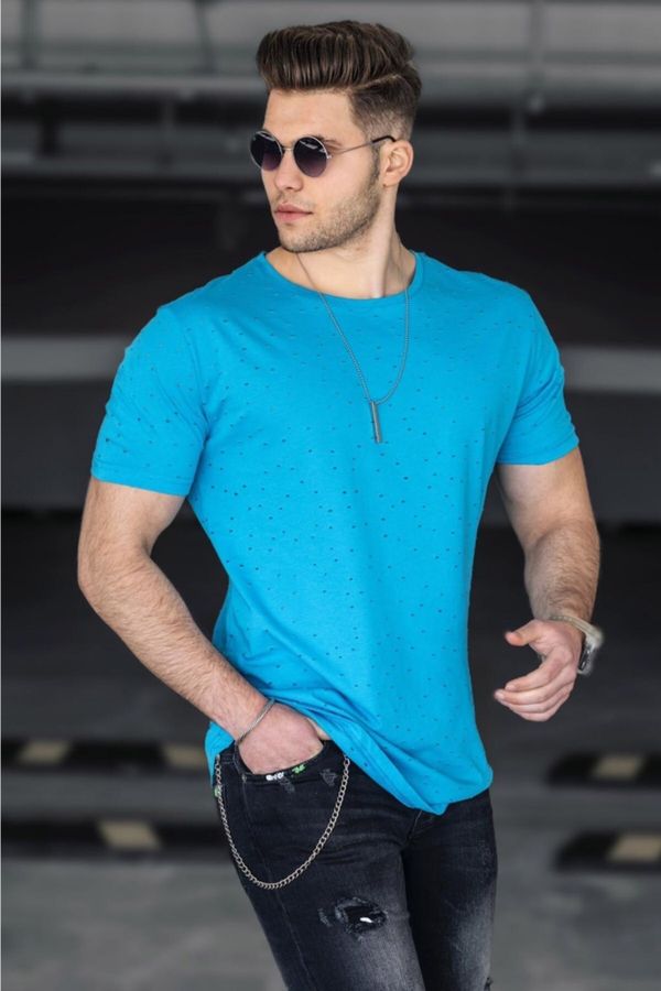 Madmext Madmext Ripped Detailed Blue T-Shirt 2883