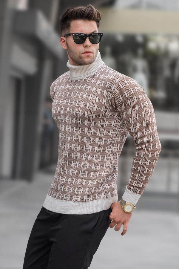 Madmext Madmext Stone Color Patterned Turtleneck Knitwear Sweater 5768
