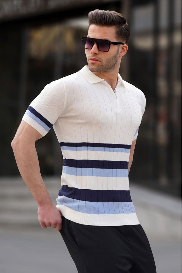 Madmext Madmext Striped Knitwear White Polo Neck T-Shirt 6356