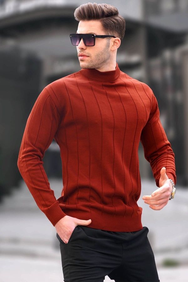 Madmext Madmext Tile Slim Fit Half Turtleneck Striped Anti-Pilling Men's Knitwear Sweater 6344