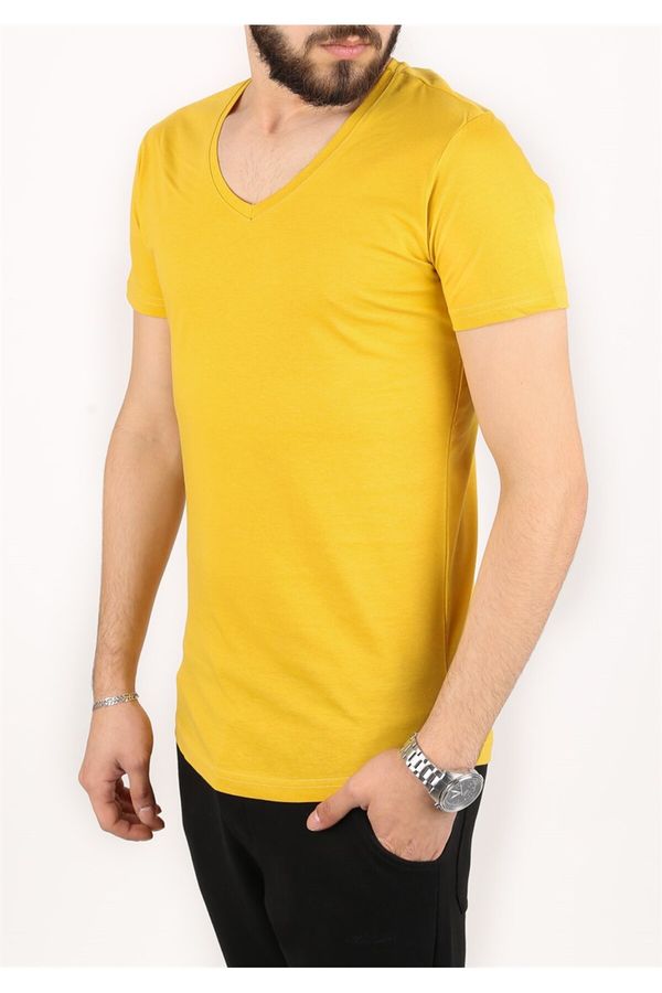 Madmext Madmext V-neck Mustard Yellow T-shirt 2309