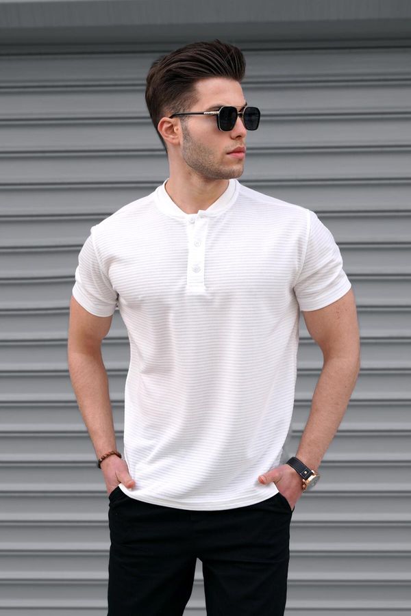 Madmext Madmext White Buttoned Knitwear Men's T-Shirt