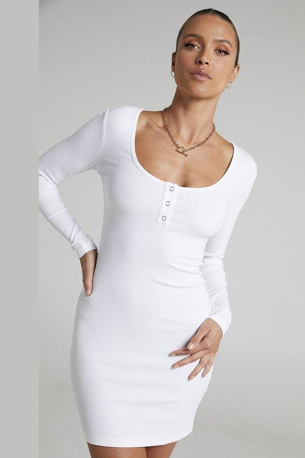 Madmext Madmext White Long Sleeve Basic Women's Mini Dress
