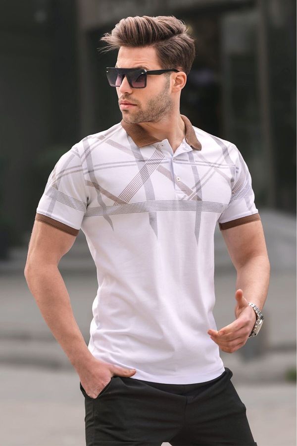 Madmext Madmext White Patterned Polo Neck Men's T-Shirt 6080