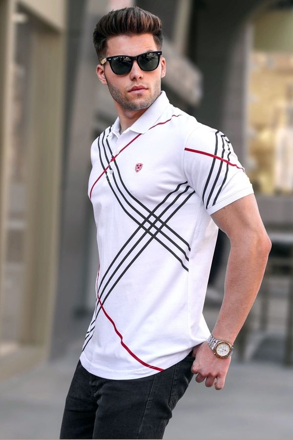 Madmext Madmext White Patterned Polo Neck T-Shirt 5870