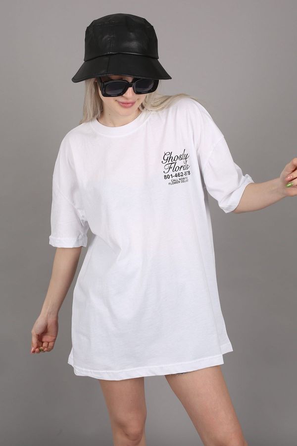 Madmext Madmext White Printed Oversized T-Shirt