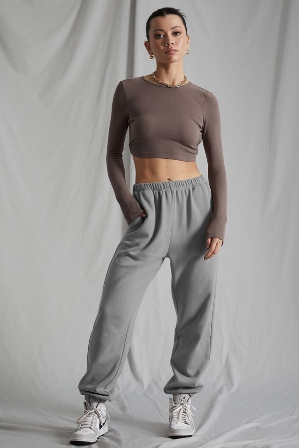 Madmext Madmext Women's Gray Painted Oversized Sweatpants with Elastic Waist