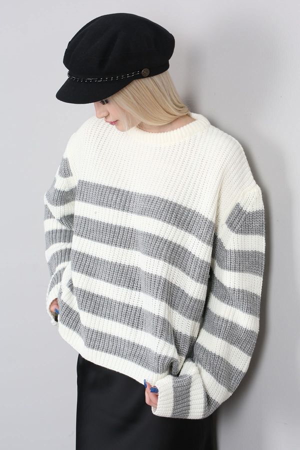 Madmext Madmext Women's Gray Striped Sweater