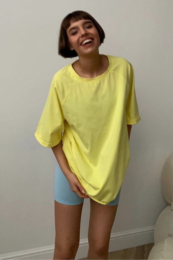 Madmext Madmext Yellow Basic Women's Oversize T-Shirt