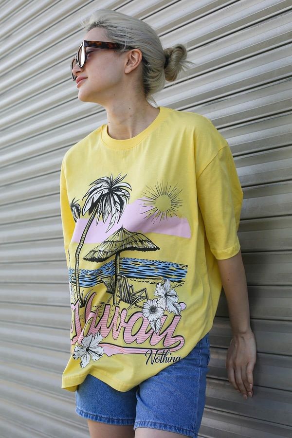 Madmext Madmext Yellow Printed Women's Crew Neck T-Shirt