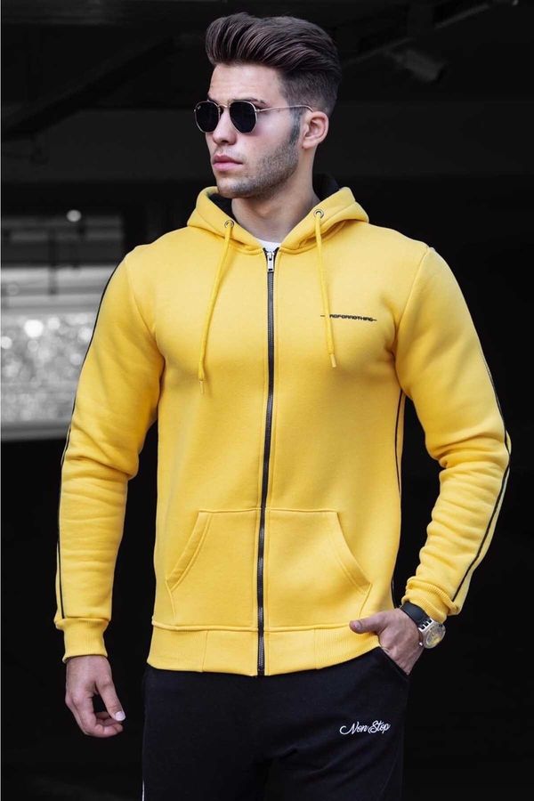 Madmext Madmext Yellow Zippered Hooded Men's Sweatshirt 4741