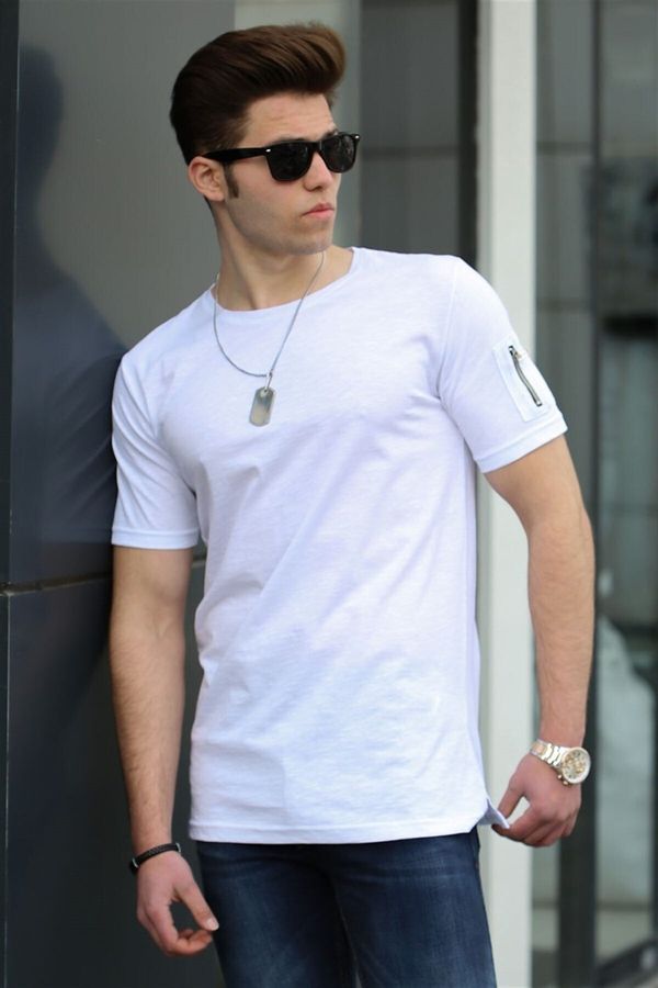 Madmext Madmext Zipper Detailed White T-Shirt 4103