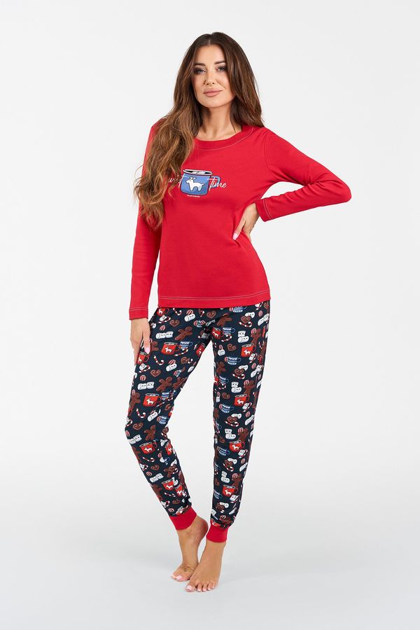Italian Fashion Makala women's pajamas long sleeves, long legs - red/print