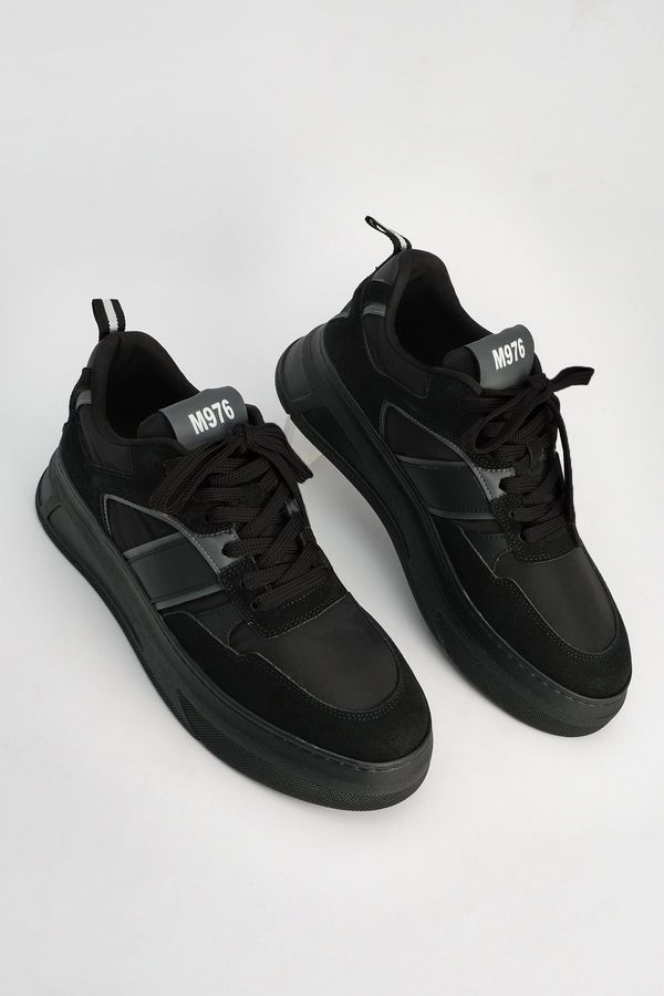 Marjin Marjin Men's Sneakers Thick Sole Lace-Up Sneakers Vetur Black.