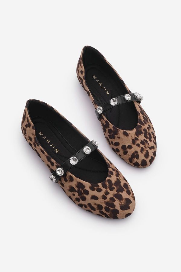 Marjin Marjin Women's Banded Stone Leopard Patterned Ballerinas Kiyas Leopard