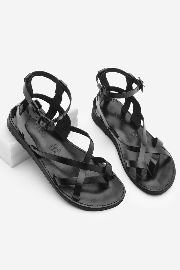 Marjin Marjin Women's Eva Sole Cross Strap Detailed Casual Sandals Meska Black