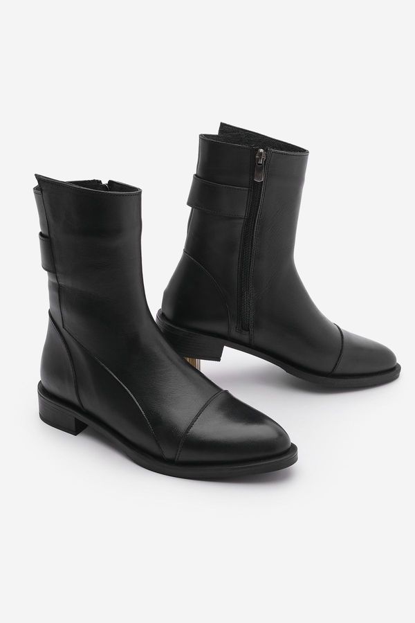 Marjin Marjin Women's Genuine Leather Casual Boots with Zipper, Black.