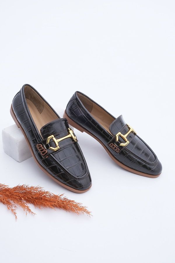 Marjin Marjin Women's Loafer Buckle Casual Shoes Bentas Brown Croco