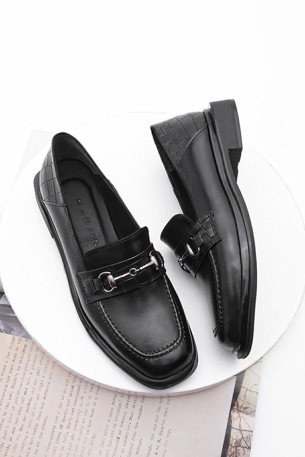 Marjin Marjin Women's Loafers Loafer Shoes Pointed Toe Buckle Casual Shoes Races black.