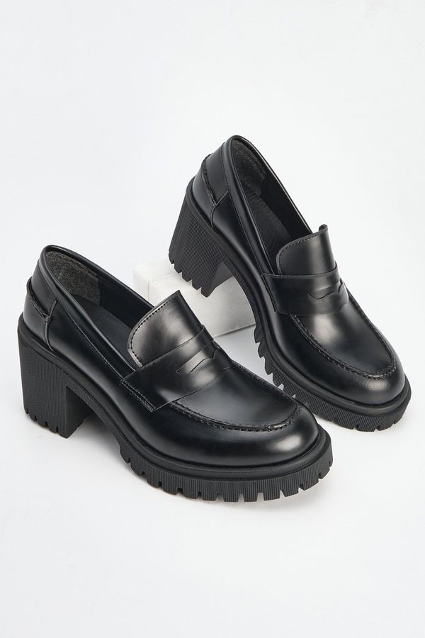 Marjin Marjin Women's Loafers Thick Heeled Casual Shoes Zumes Black.