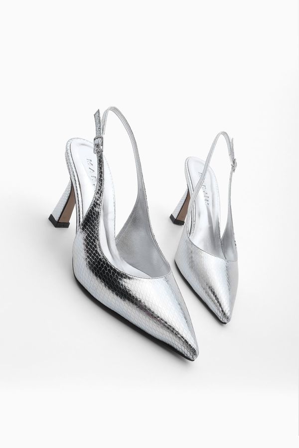 Marjin Marjin Women's Open Back Pointed Toe Evening Dress Classic Heeled Shoes Tosve Silver