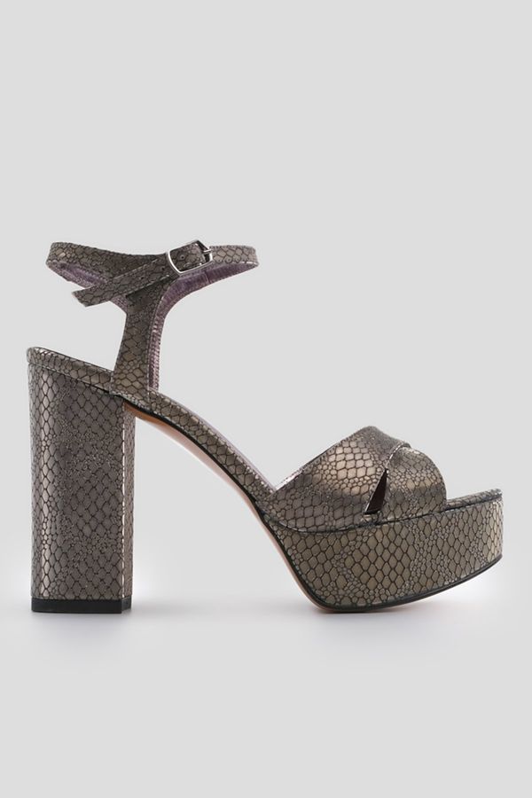 Marjin Marjin Women's Platform Heel Evening Dress Shoes Thick Heel Hider Platinum