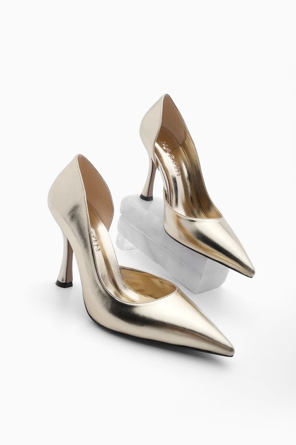 Marjin Marjin Women's Pointed Toe Asymmetric Thin Heel Evening Dress Classic Heeled Shoes Velta Gold