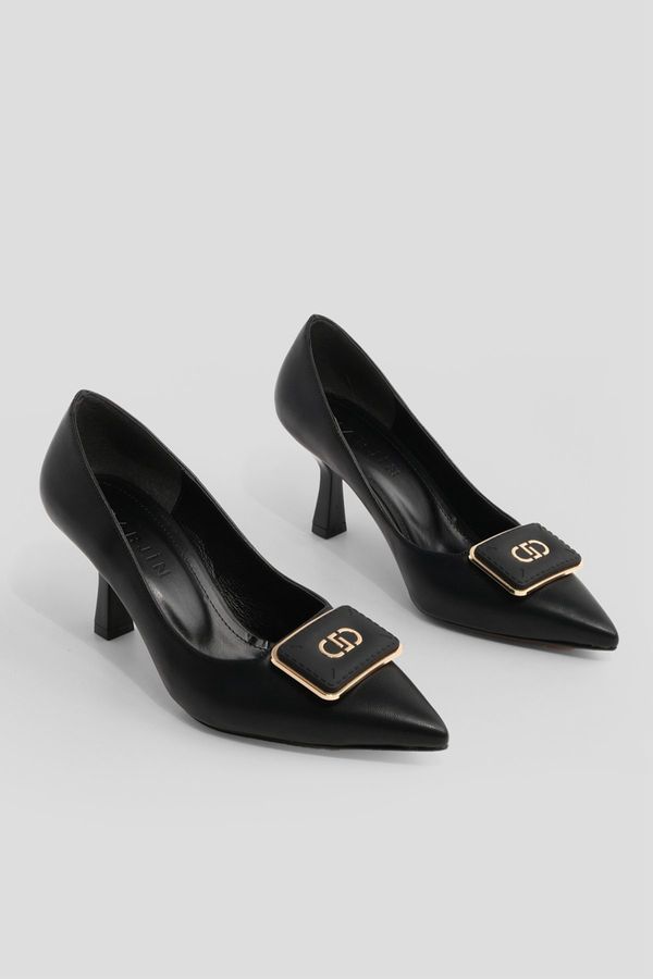 Marjin Marjin Women's Pointed Toe Buckle Thin Heel Classic Heel Shoes Elsem Black
