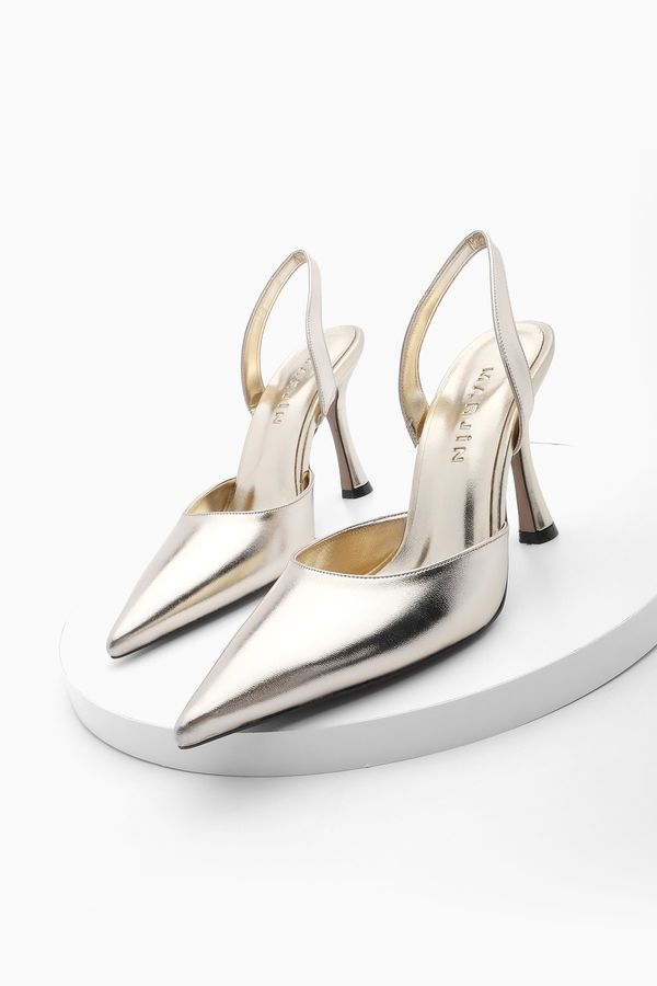 Marjin Marjin Women's Pointed Toe Open Back Evening Dress Classic Heeled Shoes Nisay Gold
