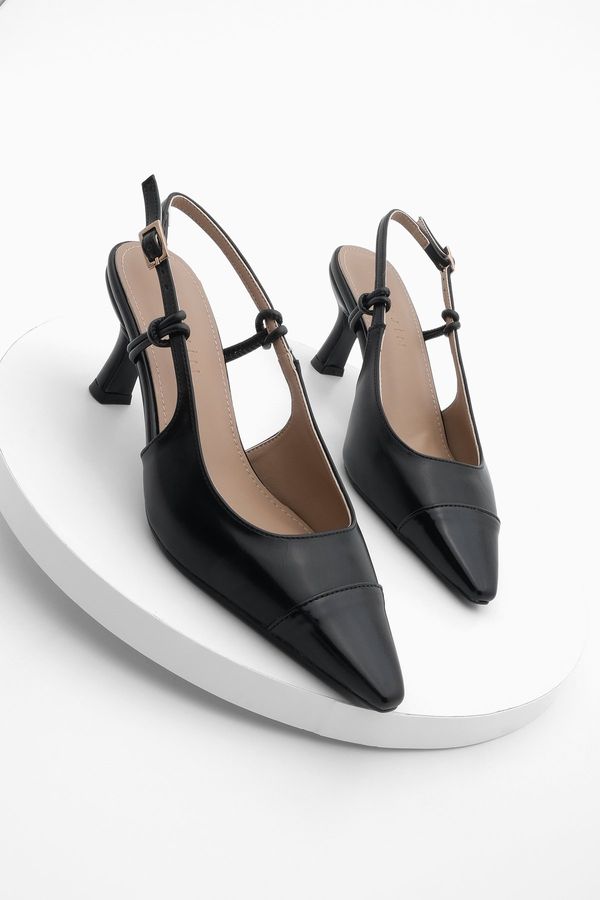 Marjin Marjin Women's Pointed Toe Open Back Thin Heel Classic Heel Shoes Lenes Black