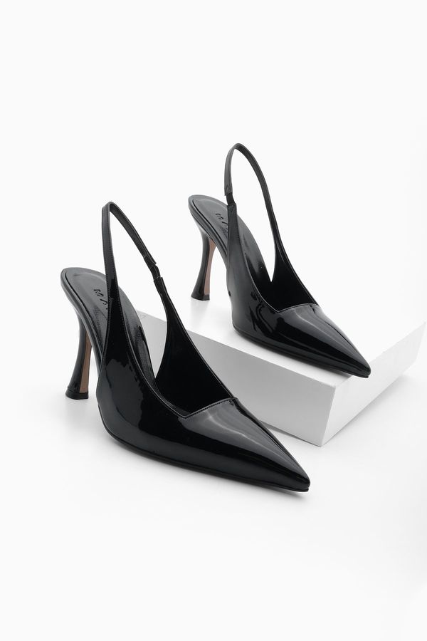 Marjin Marjin Women's Pointed Toe Thin Heel Classic Heel Shoes Vedin Black Patent Leather
