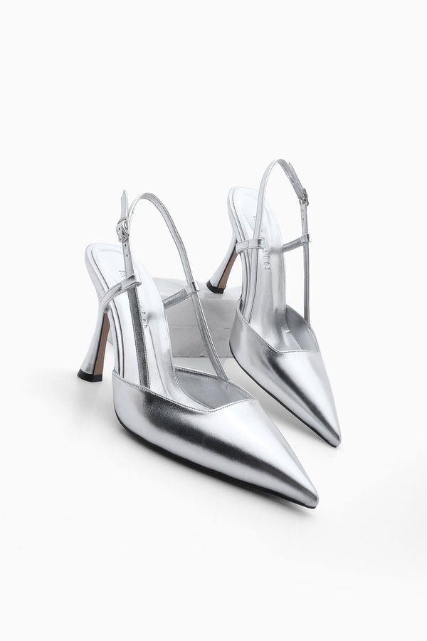 Marjin Marjin Women's Pointed Toe Thin Heel Scarf Evening Dress Classic Heeled Shoes Reney Silver