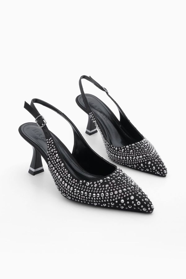 Marjin Marjin Women's Pointed Toe Trocked Open Back Evening Dress With Scarf Classic Heel Shoes Ehlen Black
