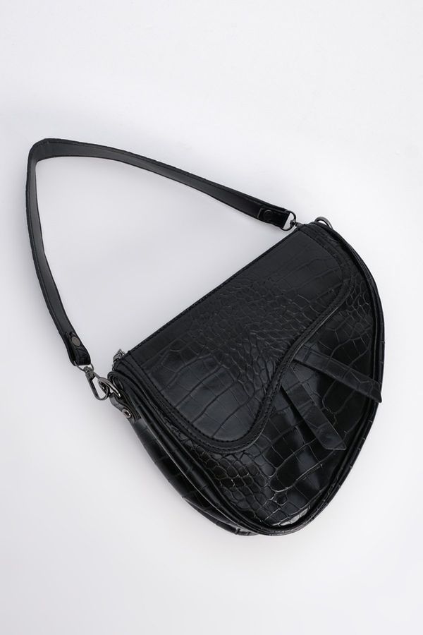 Marjin Marjin Women's Shoulder Bag with Adjustable Straps Rosba Black Croco