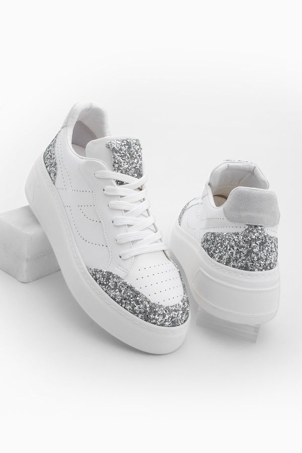 Marjin Marjin Women's Sneaker High Sole Lace Up Sneakers Liate Silver