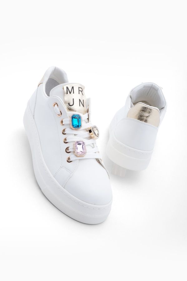 Marjin Marjin Women's Sneaker High Sole Stone Sports Shoes Ozmet White