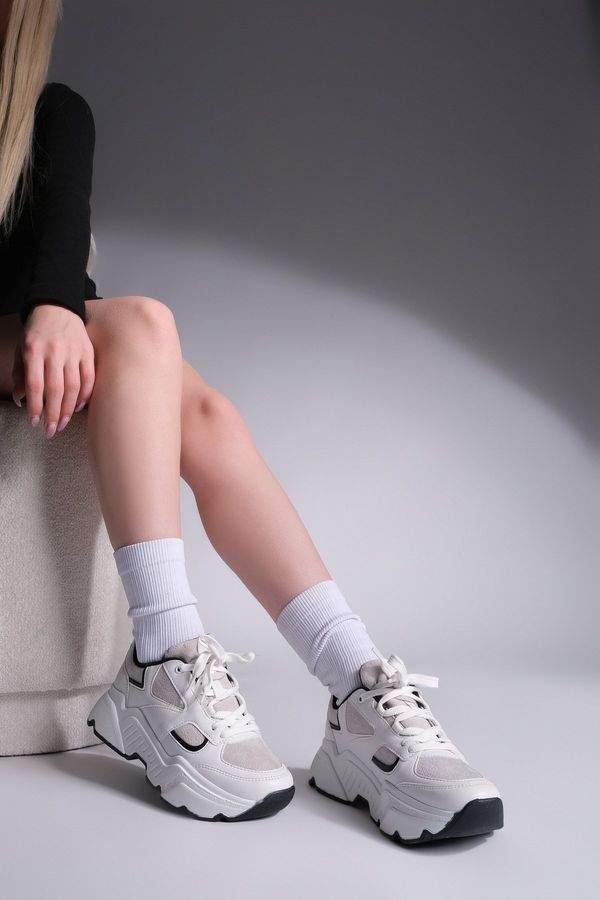 Marjin Marjin Women's Sneaker Thick Sole Laced Sneakers Gonlez White