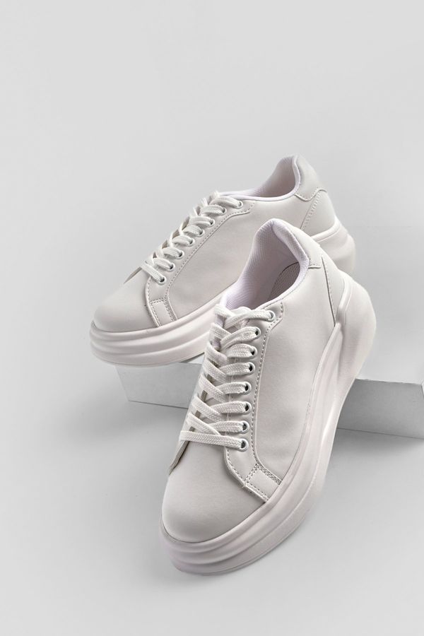 Marjin Marjin Women's Sneakers High-Sole Lace-Up Sneakers Bekor white