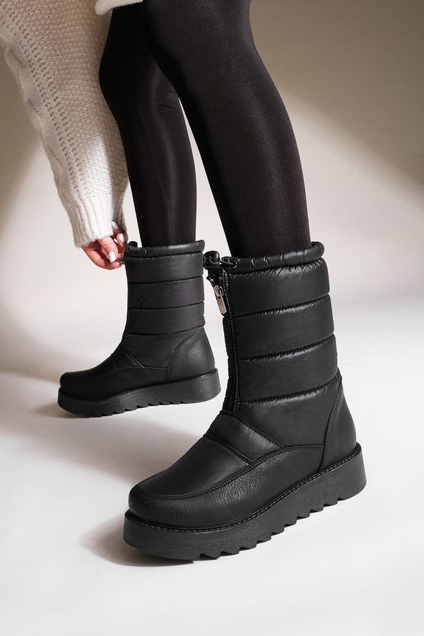 Marjin Marjin Women's Snow Boots with Thick Serbs and Shearling Loins, Zipper in the Front with Elasticity Deviza, Black