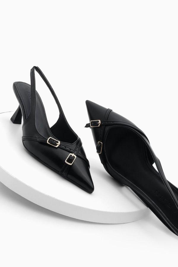 Marjin Marjin Women's Stiletto Pointed Toe Open Back Thin Heel Heel Shoes Pouch Black