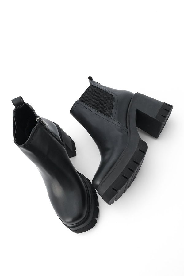 Marjin Marjin Women's Zippered Rubber Detailed Heeled Boots Veros Black