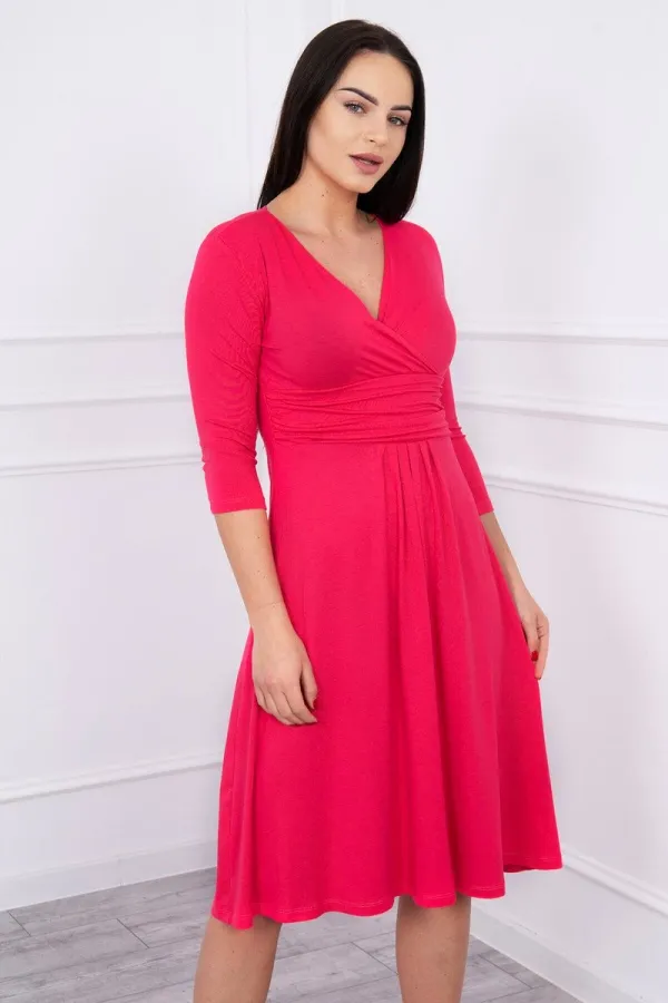 marka niezdefiniowana marka niezdefiniowana Dress with cut-off under the bust, 3/4 sleeves fuchsia