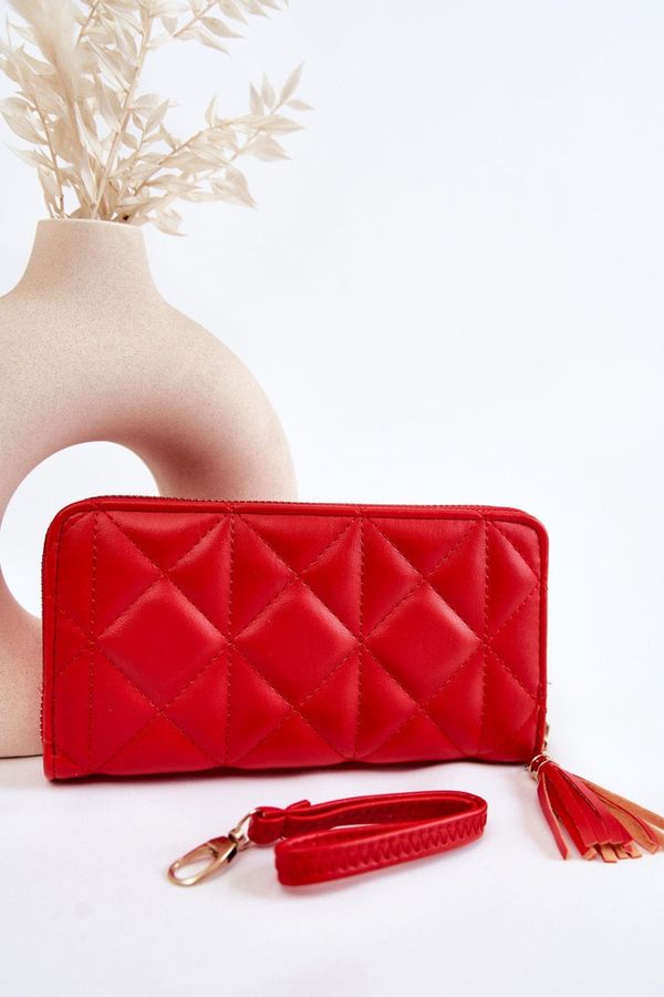 marka niezdefiniowana marka niezdefiniowana Large Quilted Wallet With Stripe Red Jeffrey