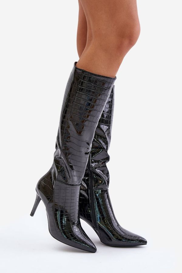 marka niezdefiniowana marka niezdefiniowana Stiletto Boots With Embossing Black Reanwenna