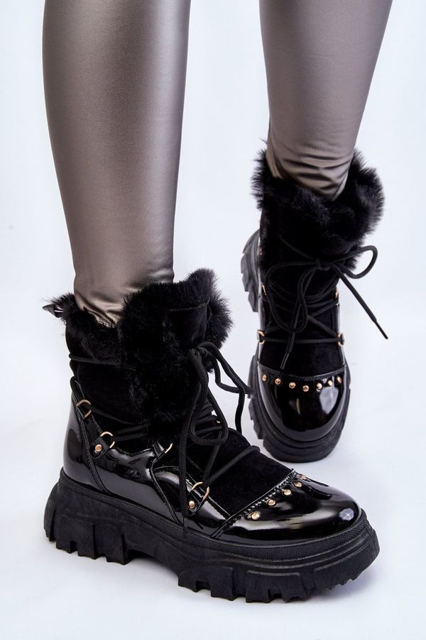 marka niezdefiniowana marka niezdefiniowana Women's Boots With Fur Lace-up Black Merron