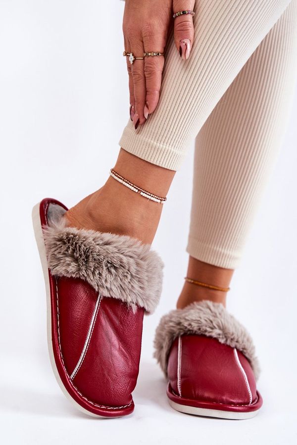 marka niezdefiniowana marka niezdefiniowana Women's Leather Slippers With Fur Red Rossa